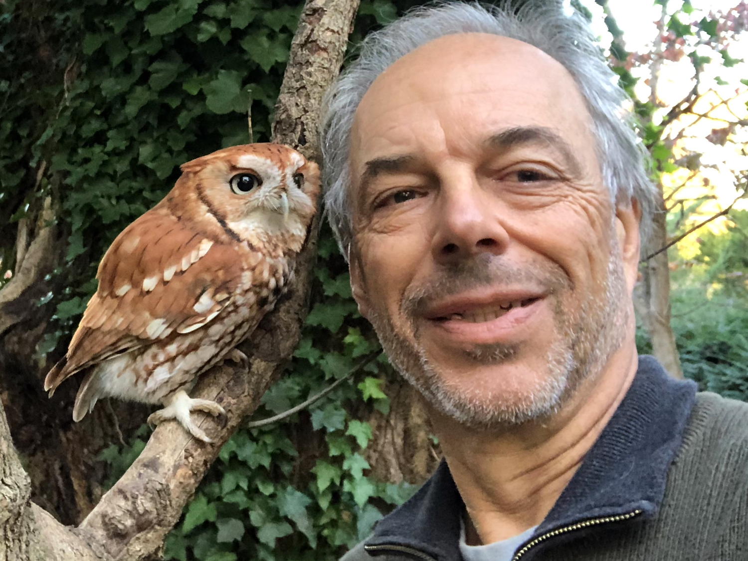 Author and ecologist Carl Safina with Alfie. Safina will discuss his book “Alfie &amp; Me: What Owls Know, What Humans Believe” at the Northport Library on October 27. 